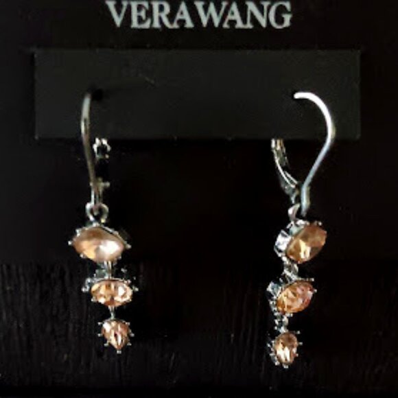 VERA WANG Romantic Silver Blush-Peach Crystal Drop Earrings**NEW! - Picture 2 of 3